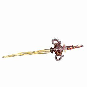 Italian Art Glass Ornament Figurine Hand Blown Octopus Shape Gold Accents Murano
